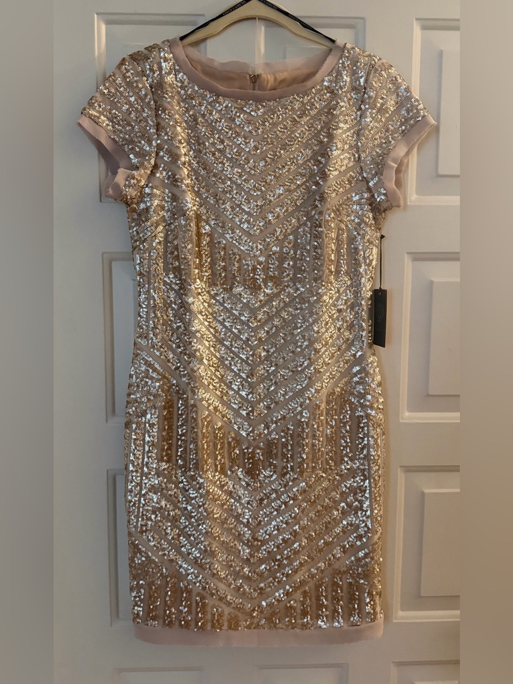 NWT Vince Camuto Champagne Gold Sequin Mini Dress - sz 8